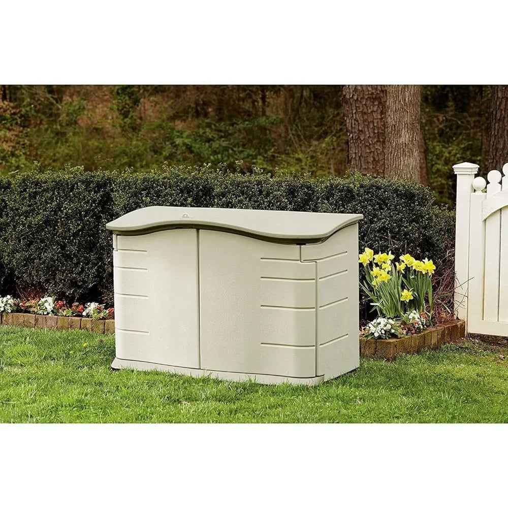 Customizable Small Horizontal Resin Outdoor Storage Shed With Floor Beige Brown