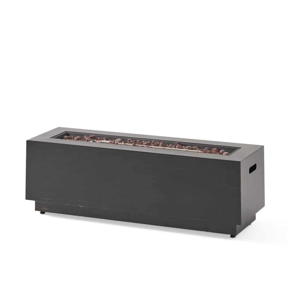40 Inch Outdoor Rectangular Iron Propane Fire Pit 50,000 BTU Dark Grey
