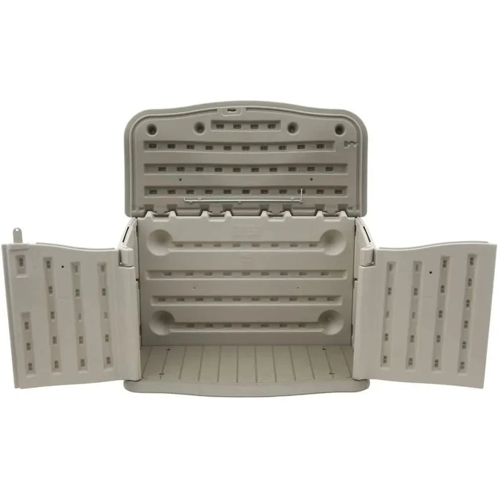 Customizable Small Horizontal Resin Outdoor Storage Shed With Floor Beige Brown