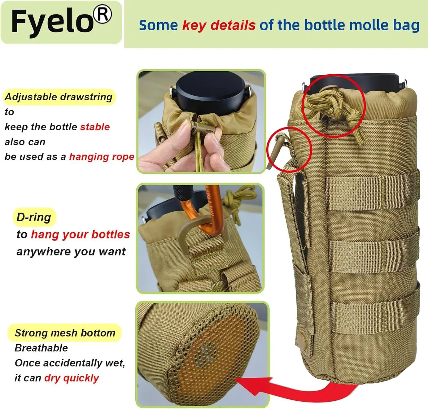 Carry your bottle with confidence using this rugged MOLLE bottle pouch designed for active tasks and adventures anywhere.