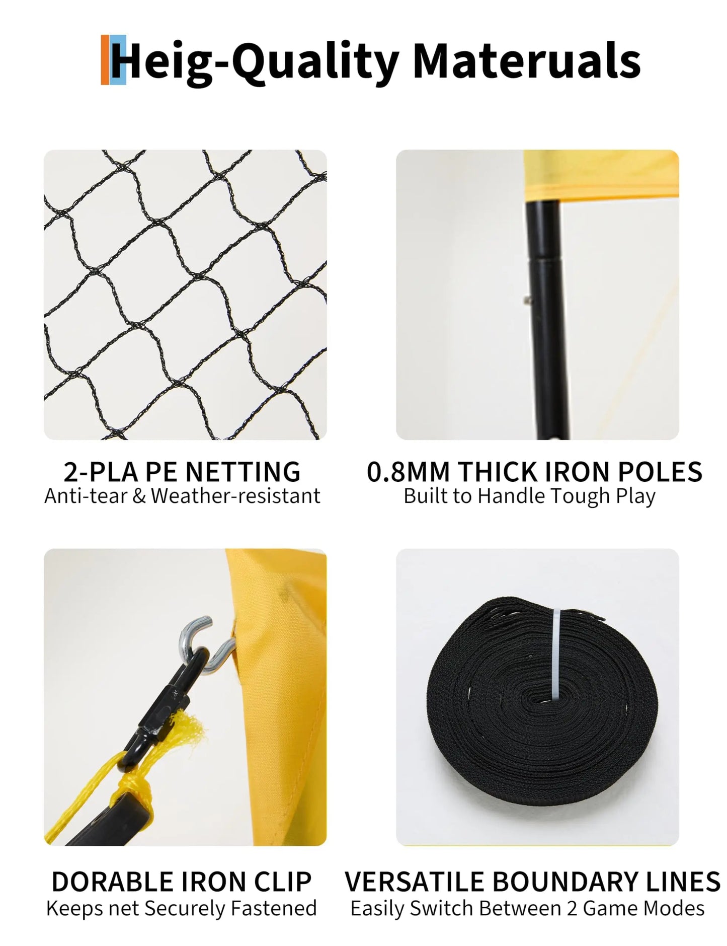 HiMISS 4 Square Volleyball Game Set With Adjustable Heights And 14 Ft 4-Way Net