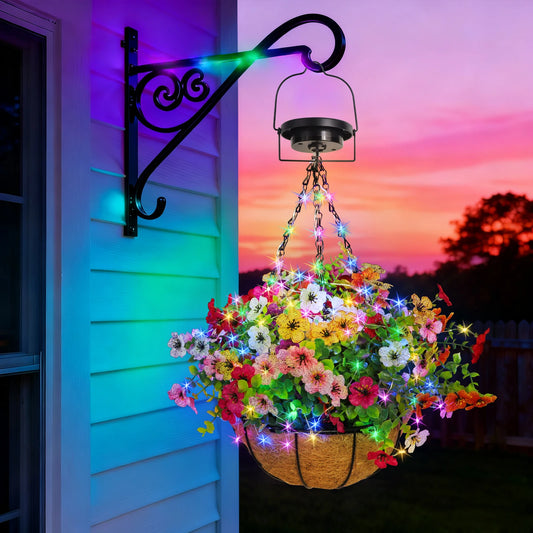 Solar Powered Hanging Flower Basket Lights Outdoor RGB With Solar Panel