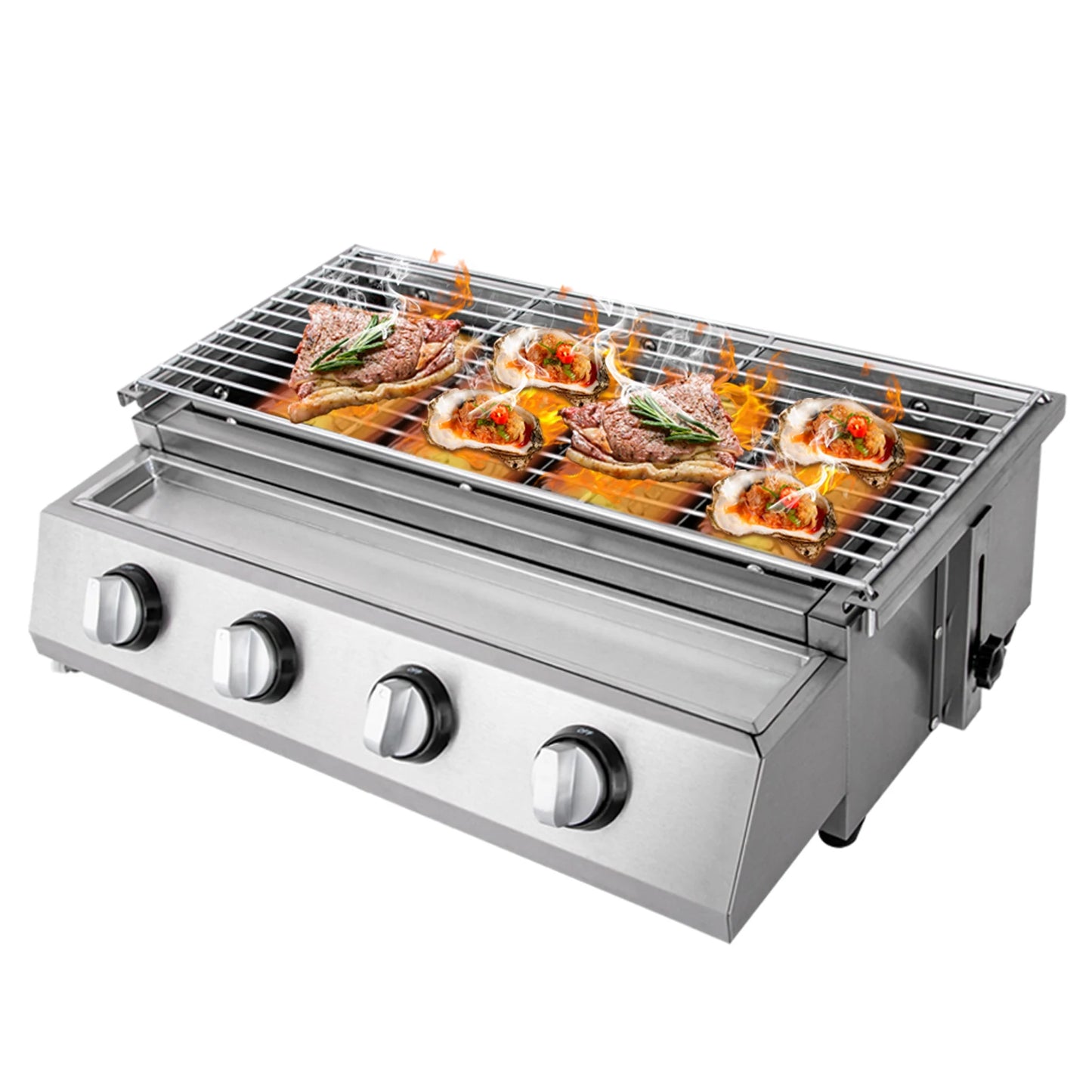 4-Burner Stainless Steel Portable Tabletop Gas Grill Smokeless For Camping