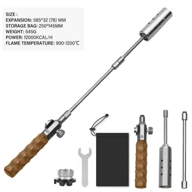 Wood Handle Removable Three Stage Gas Burner Gun for Outdoor Camping BBQ