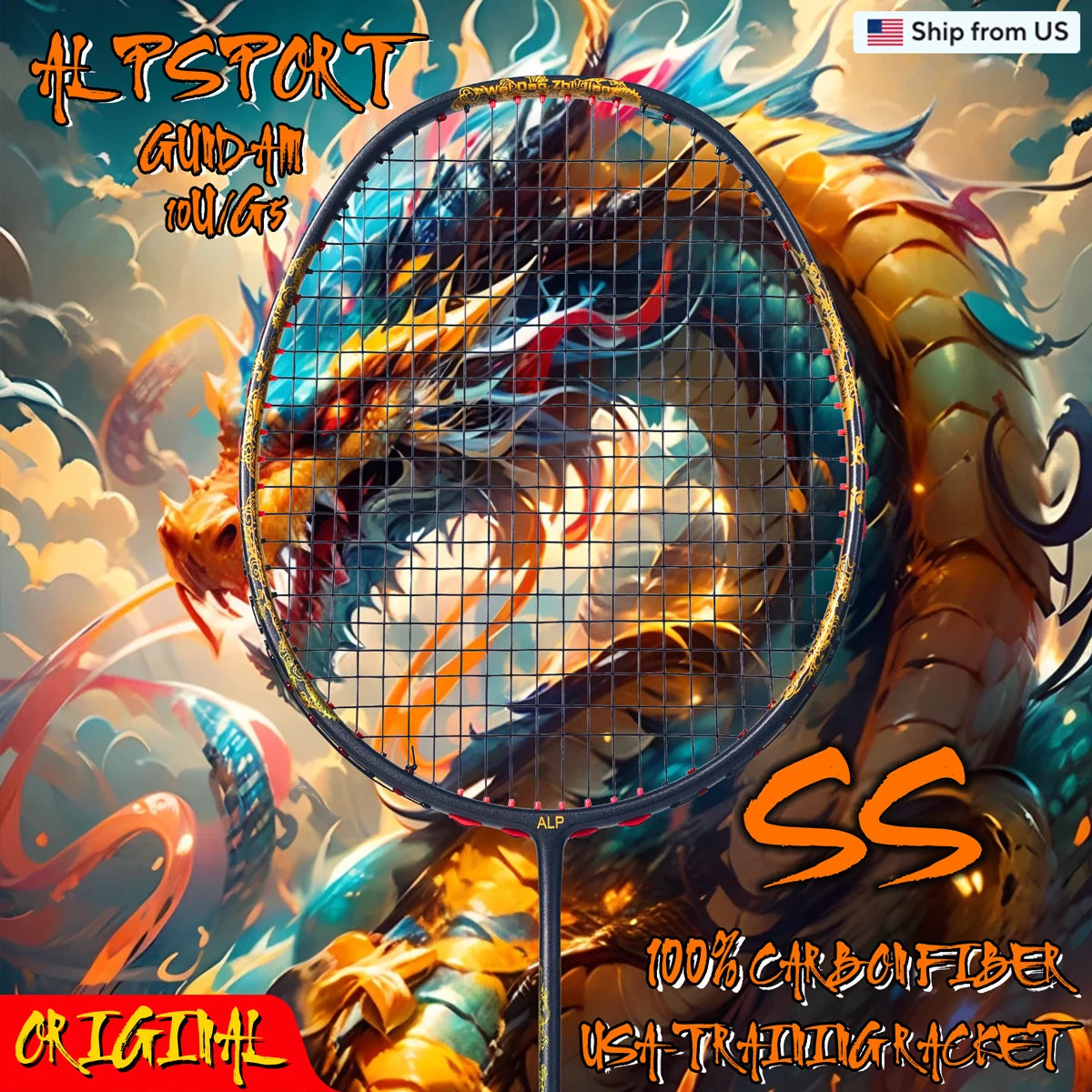 Alpsport Taj 4U Badminton Racket T800 Carbon Fiber Ultra Light Includes Bag