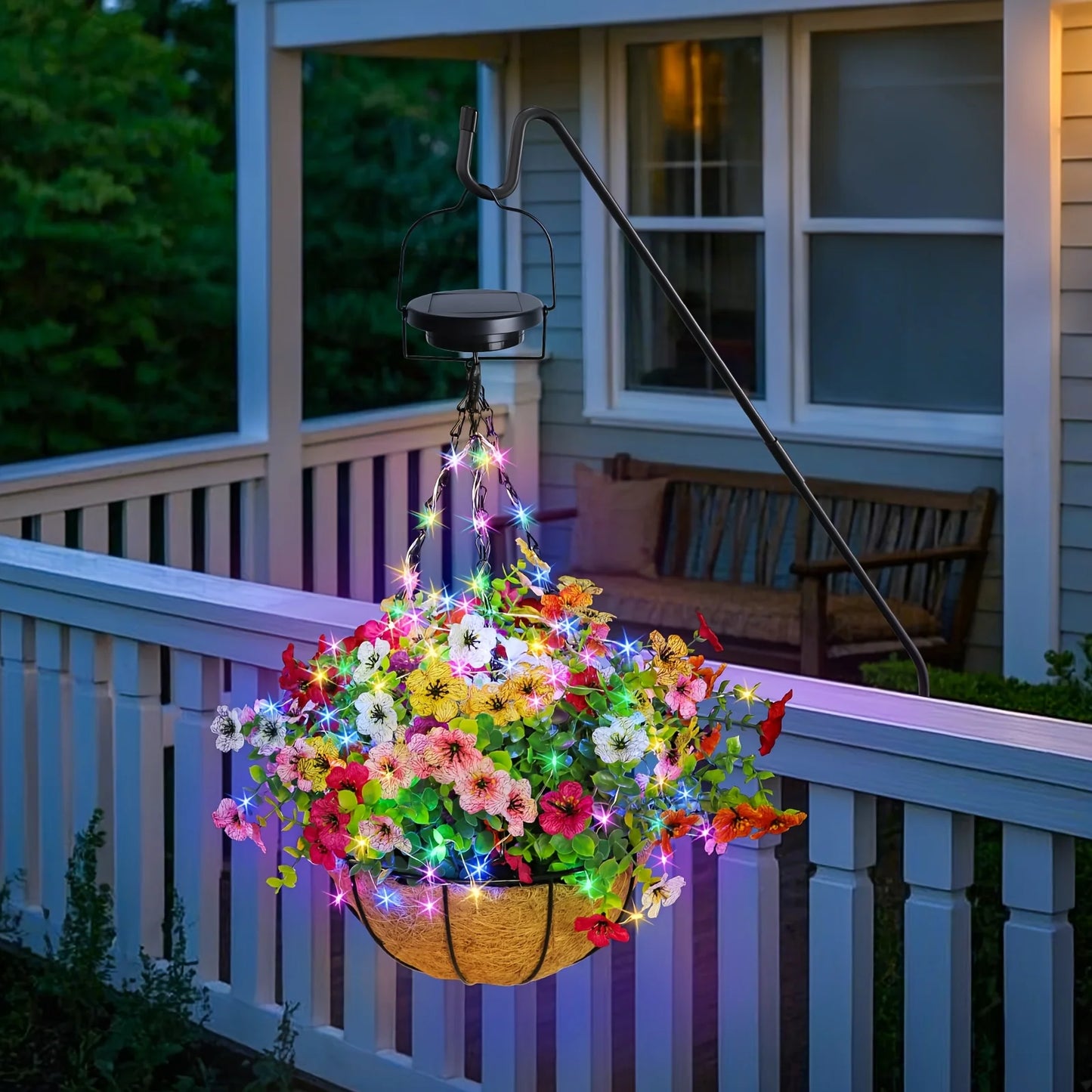 Solar Powered Hanging Flower Basket Lights Outdoor RGB With Solar Panel