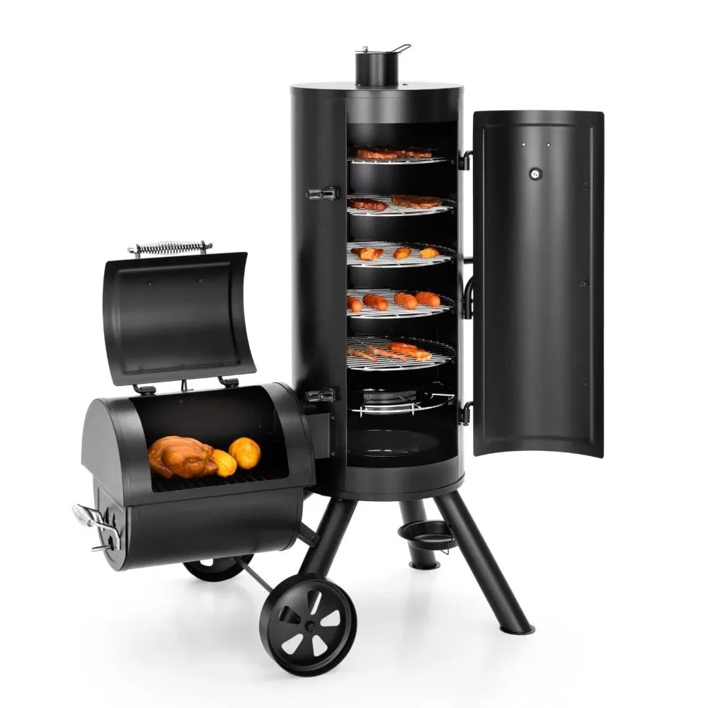 NONECN Outdoor Heavy Duty Vertical Offset Charcoal Smoker Grills Extra Large
