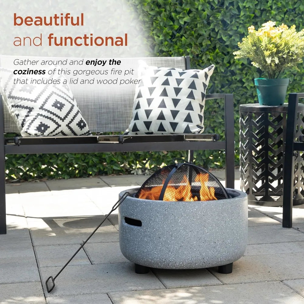 Alpine Corporation Modern Gray Outdoor Wood Burning Fire Pit With Cover