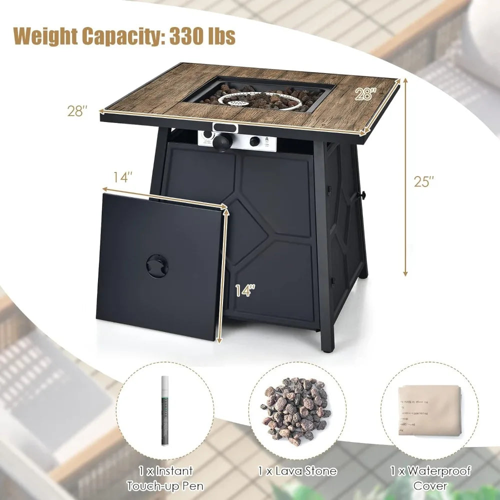 2 in 1 Outdoor Propane Fire Pit Table 28 Inch Square With Lid 40000 BTU