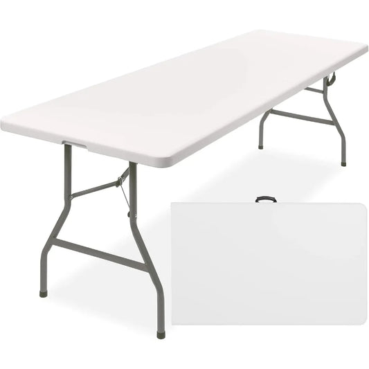 8Ft Plastic Folding Table Indoor Outdoor Heavy Duty Portable With Handle