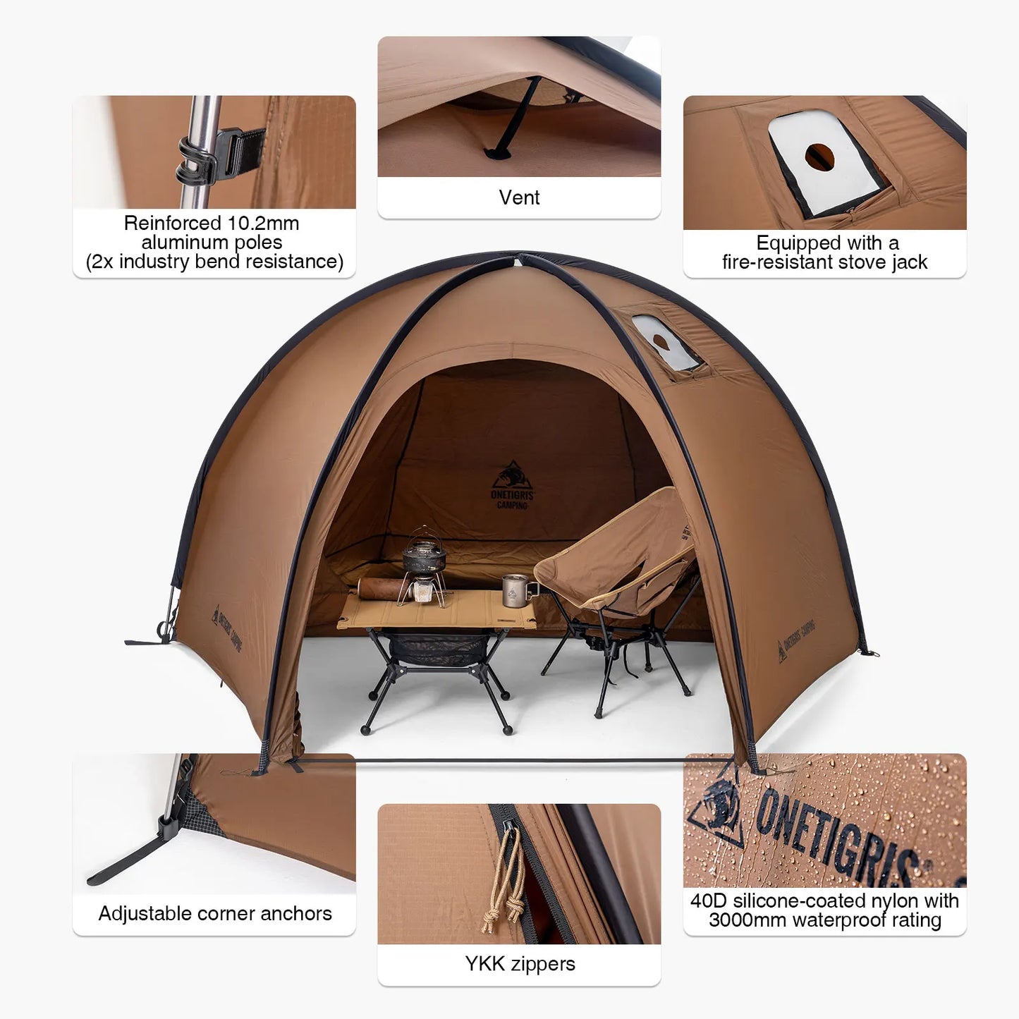 OneTigris Coco Nest Solo Dome Tent With Stove Jack 3000mm Waterproof
