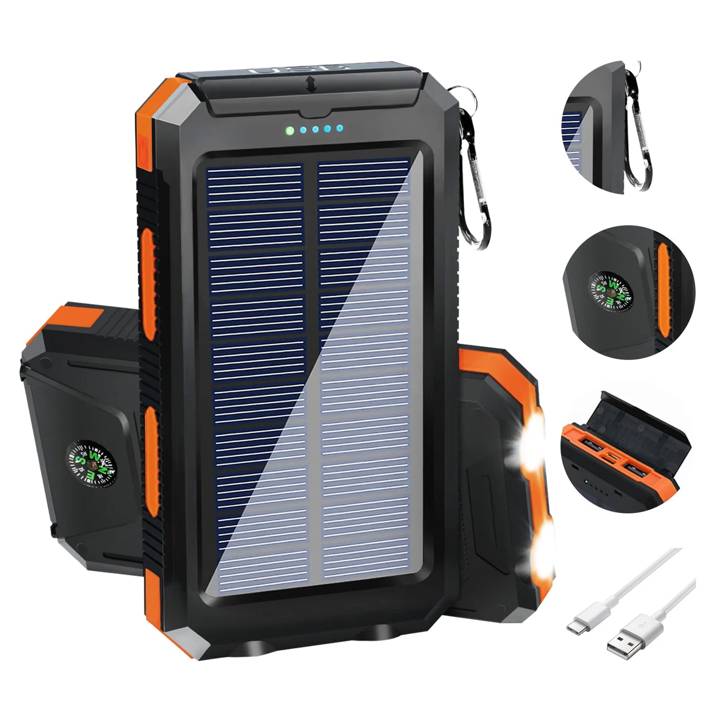 20000mAh Solar Power Bank Waterproof Portable Charger Dual USB LED Flashlight