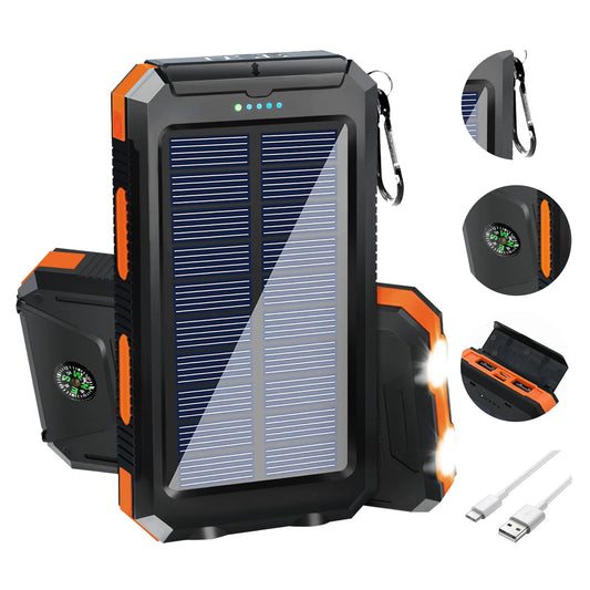 20000mAh Solar Power Bank Waterproof Portable Charger Dual USB LED Flashlight