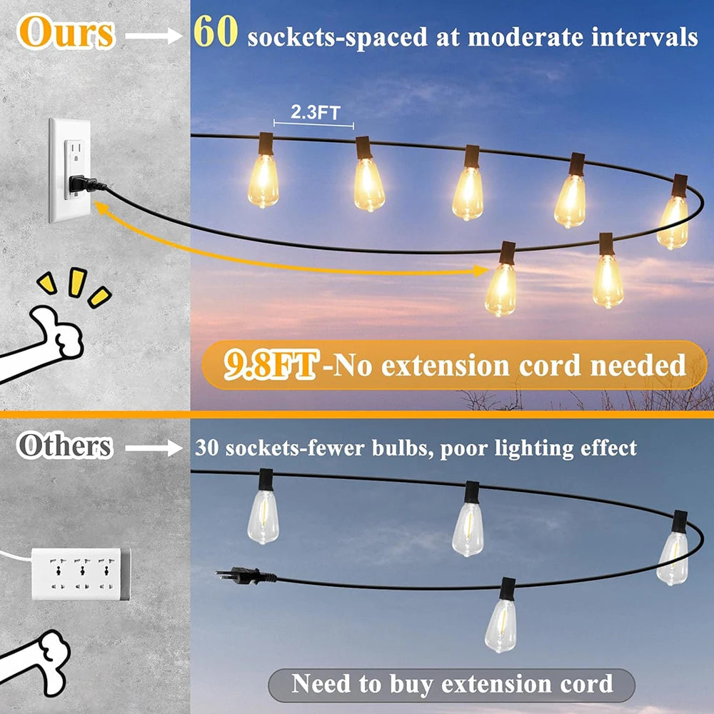 Transform your outdoor spaces with MIMIRGBC 150Ft LED outdoor string lights, built to endure weather and daily use while delivering brilliant ambience.