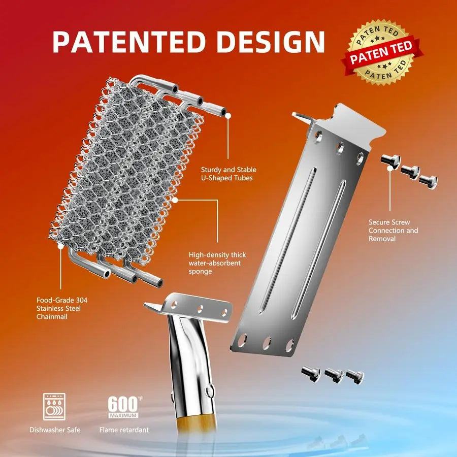 XMSJ Bristle Free Grill Brush And Scraper With 3 Replacement Heads 304 Stainless