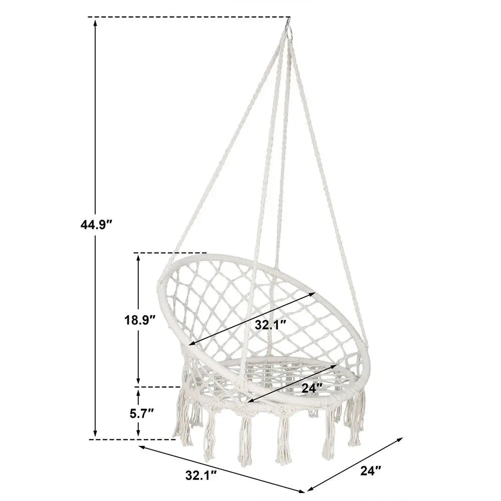 Beige Hammock Chair With Cotton Rope Macrame Swing Garden Decor 2 Pack