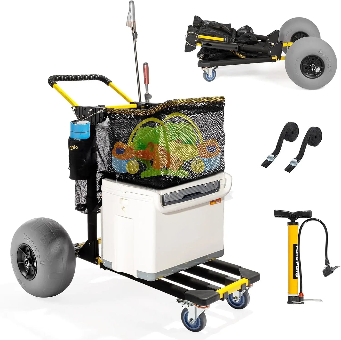 Beach Cart With 12 Inch Balloon Wheels For Sand 2-In-1 Foldable Wagon