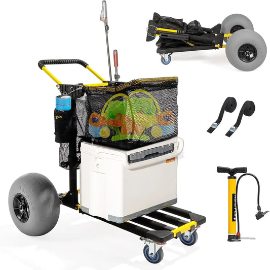 Beach Cart With 12 Inch Balloon Wheels For Sand 2-In-1 Foldable Wagon