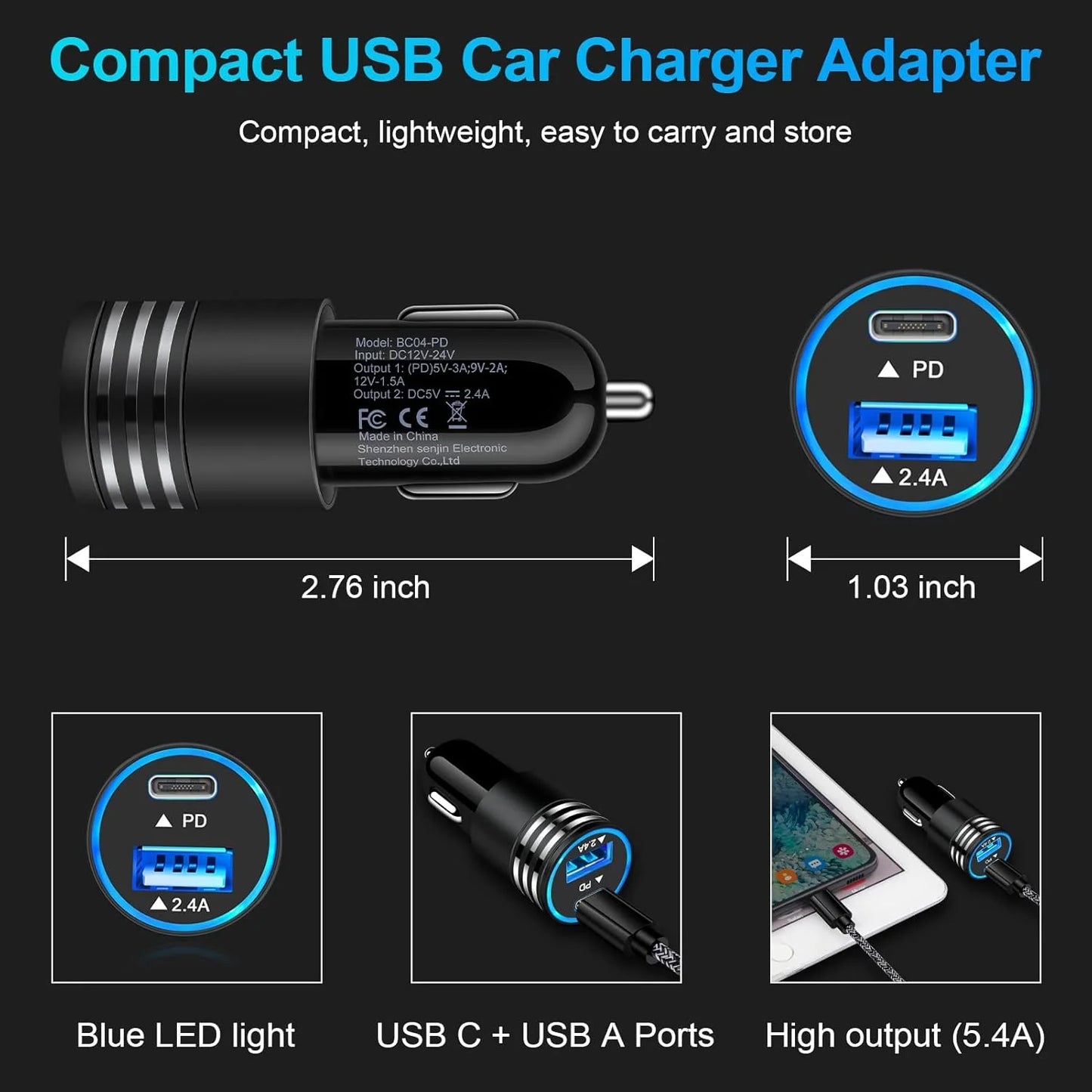Power up faster on every ride with this compact 30W PD car charger.