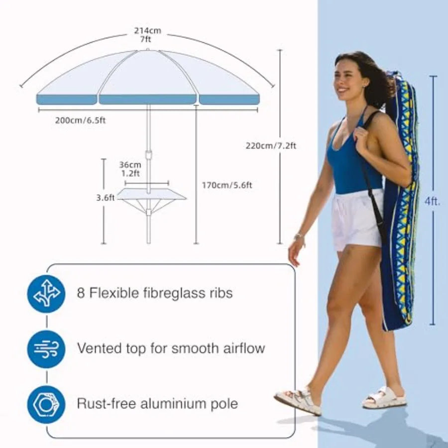 You experience reliable shade and beachside comfort with this 7Ft Heavy Duty Windproof Beach Umbrella, engineered to resist gusts, stand firm in sand, and enhance every sunny outing.
