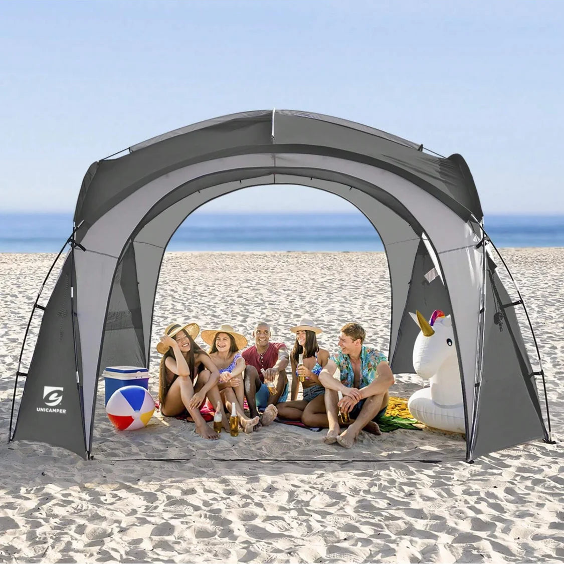 UNP Easy Beach Tent Pop Up Canopy UPF50 Sun Shelter With Side Wall Ground Pegs