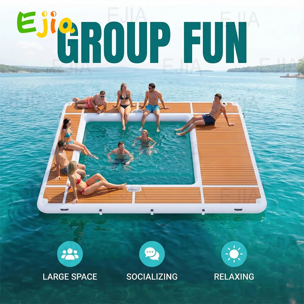 Ejia Inflatable Pool Dock 13x10ft Floating Platform for Yacht or Pool