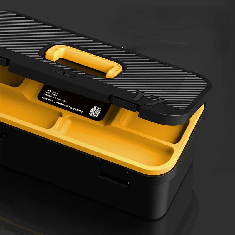 Organize your tools on the go with the durable Deli portable tool storage box.