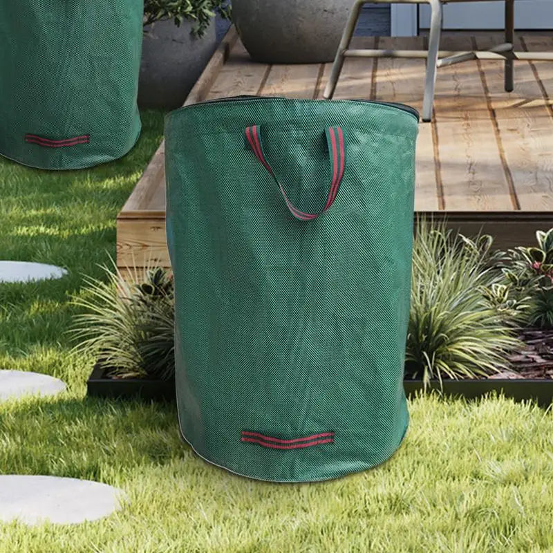272L Garden Yard Waste Bag With Lid Foldable Leaf Trash Can Outdoor Storage