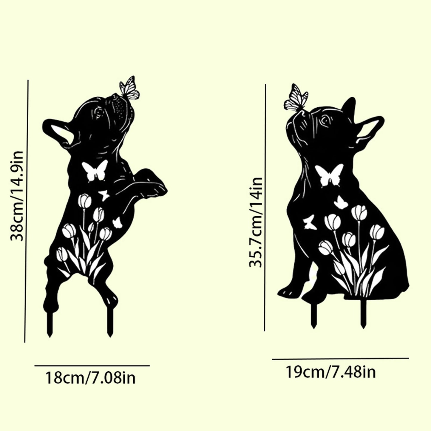 Add whimsical charm to your garden with these rustic metal stakes featuring butterfly and dog silhouettes, designed for year‑round outdoor display and easy arrangement.