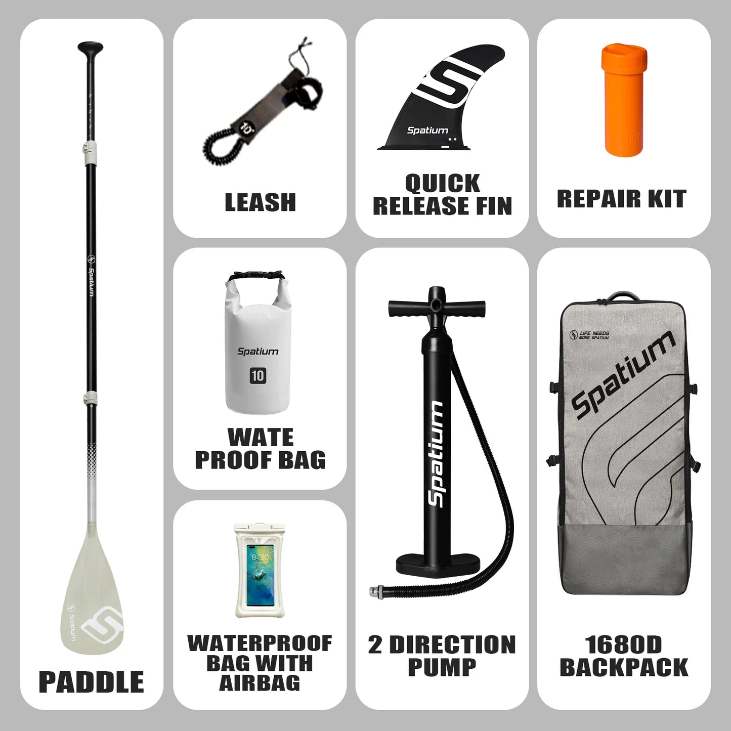 Spatium Touring Inflatable Stand Up Paddle Board With Pump And Backpack