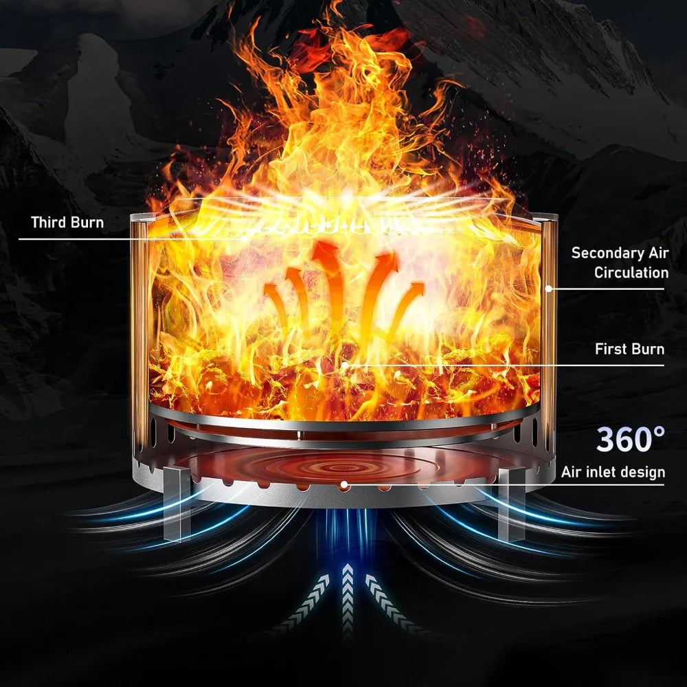 Smokeless Outdoor Fire Pit Portable Stainless Steel Wood Burning Fireplace