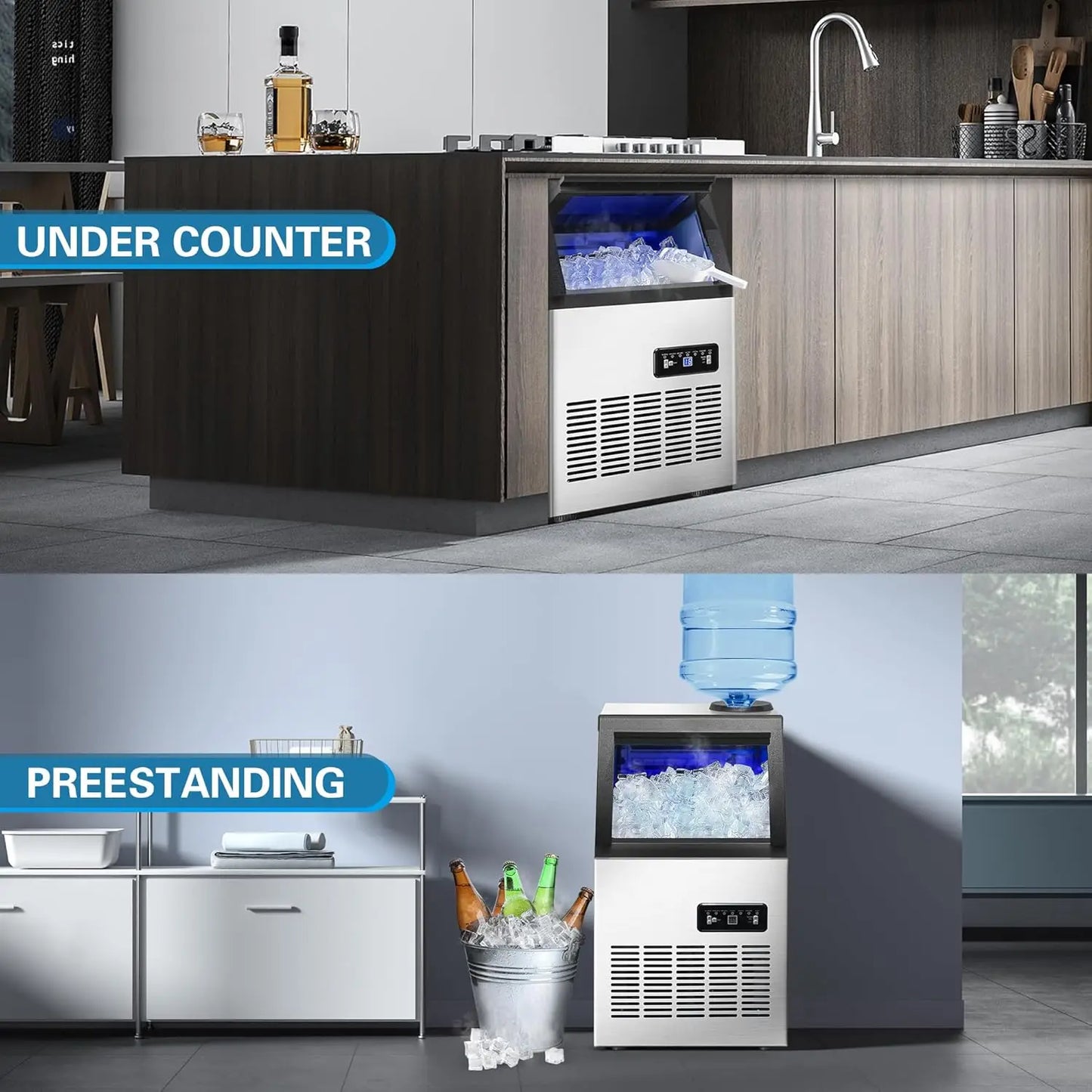 Zomagas 110 Lbs Per 24H Stainless Steel Ice Maker With Dual Water Inlets