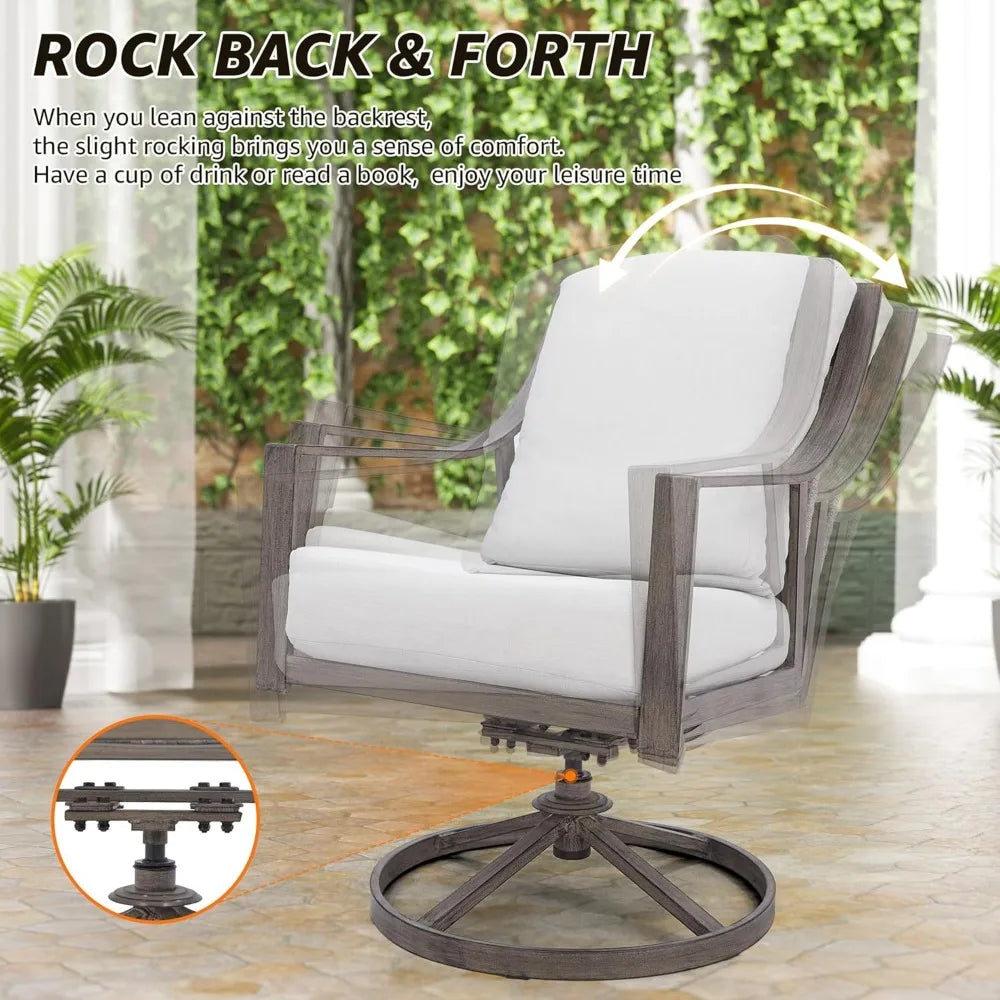 5 Piece Patio Dining Set 38 Inch Table Umbrella Hole 4 Rocking Swivel Chairs