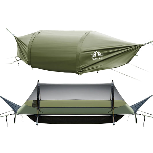 Night Cat Flat Lay Hammock Tent With Mosquito Net Rainfly Storage