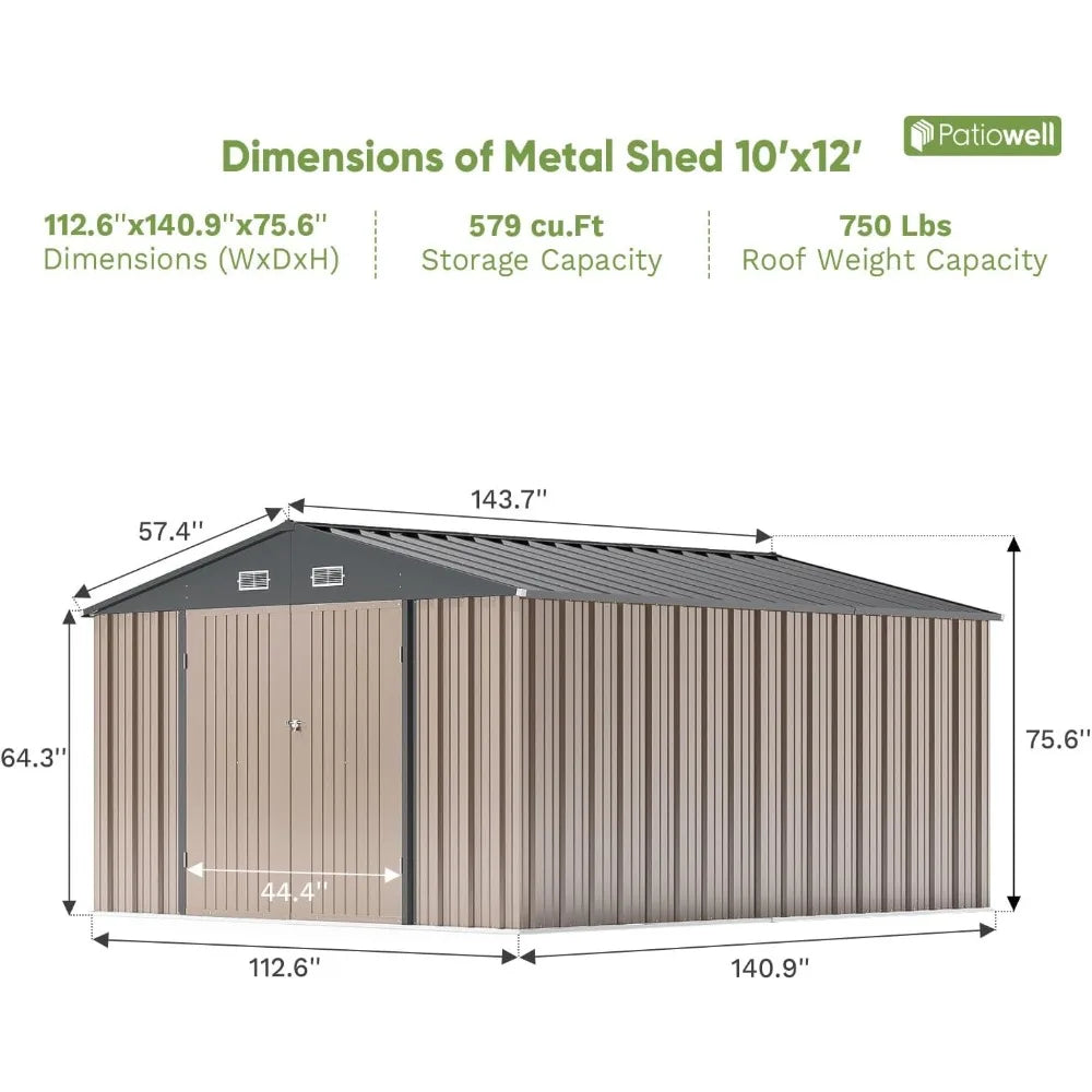 10 X 12 Ft Metal Storage Shed With Tool Storage For Outdoor Use