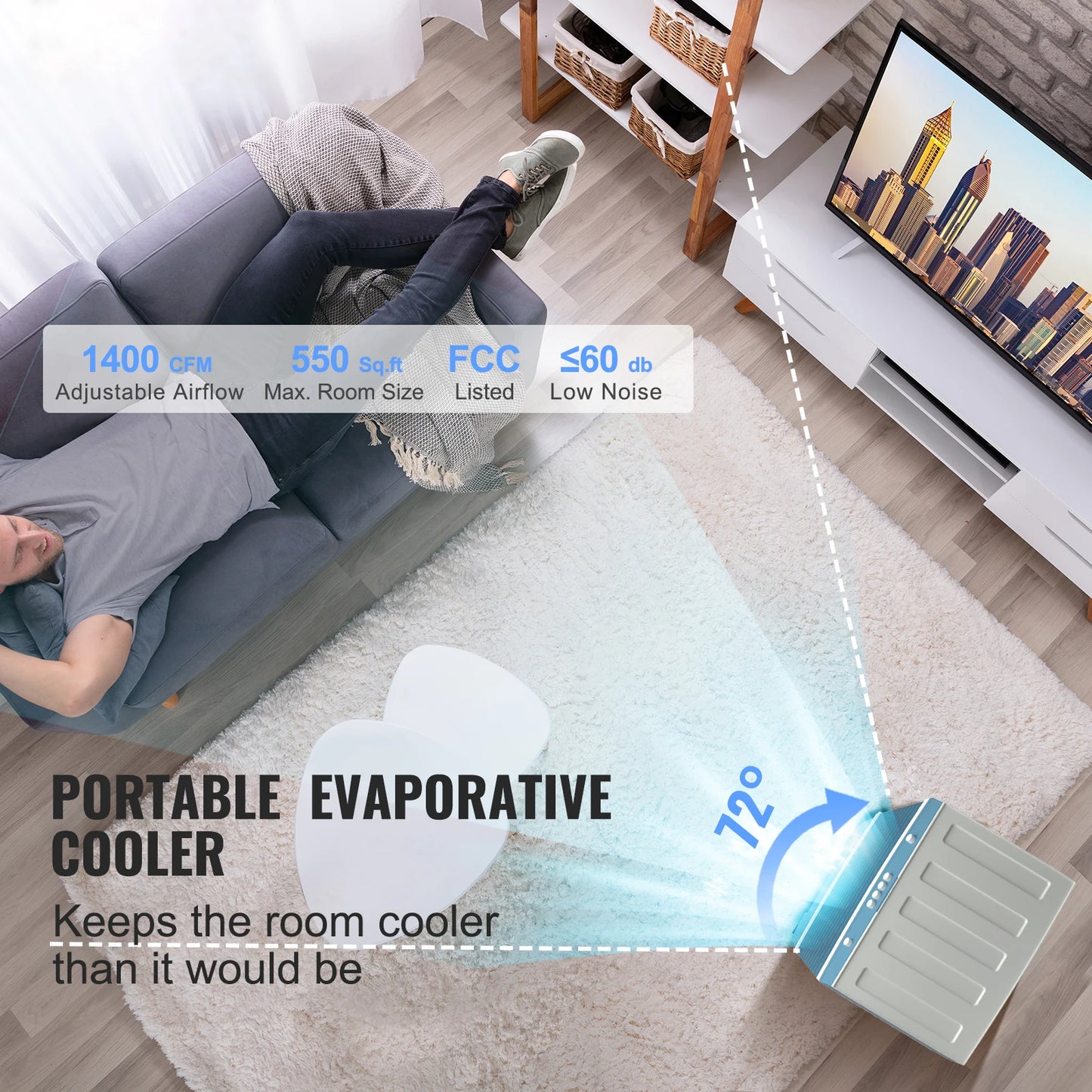 Experience refreshing comfort anywhere with the VEVOR evaporative air cooler, a portable swamp cooler designed for your indoor and outdoor use.