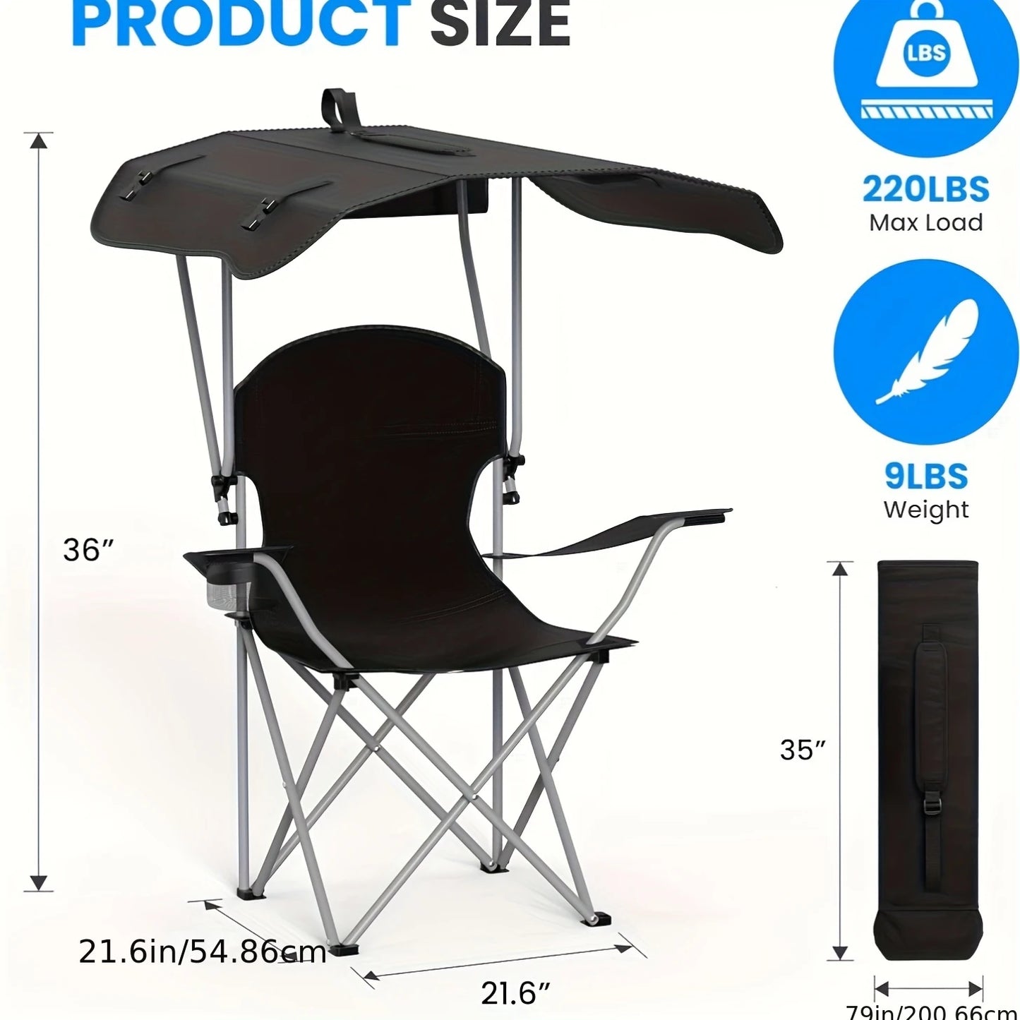 Portable Folding Beach Chair With Sunshade And Cup Holder