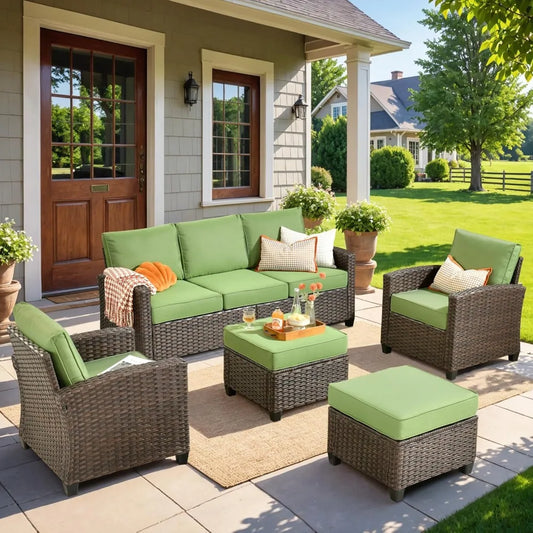 Patio Furniture Set 5 Pieces Outdoor Wicker Rattan Sofa Chairs Ottomans