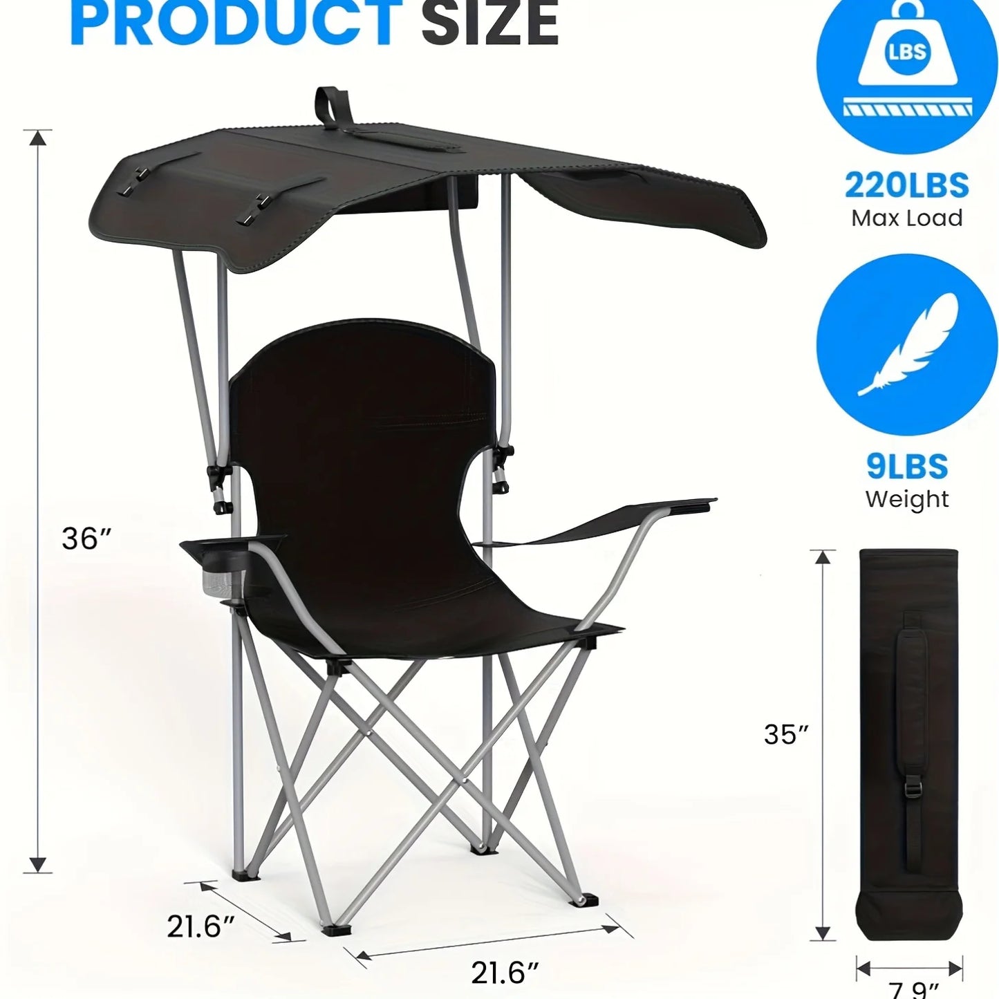 Portable Folding Beach Chair With Sunshade And Cup Holder