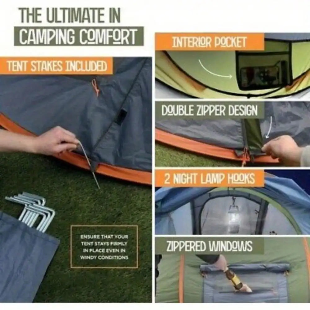 Four Person Pop Up Camping Tent With Two Doors Waterproof UPF50