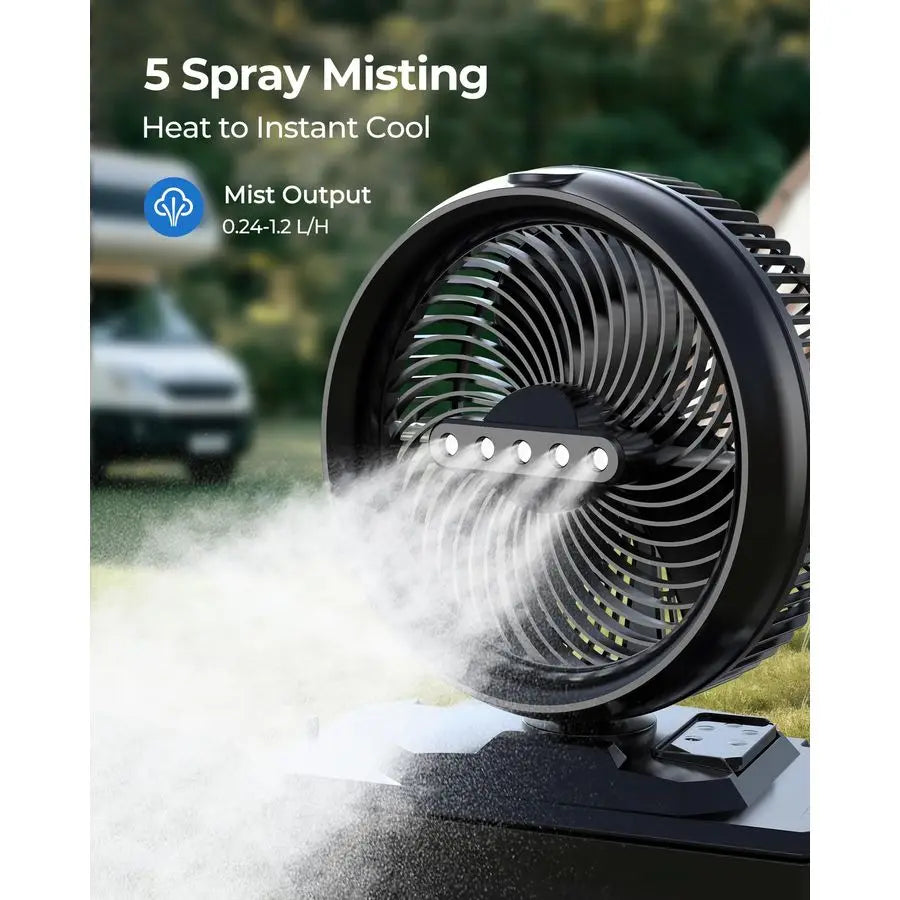 Beat the heat on every outdoor adventure with this compact camping misting fan that blasts refreshing air, mist on demand, and dependable cooling for you, all in a portable design that fits in your backpack or campsite.