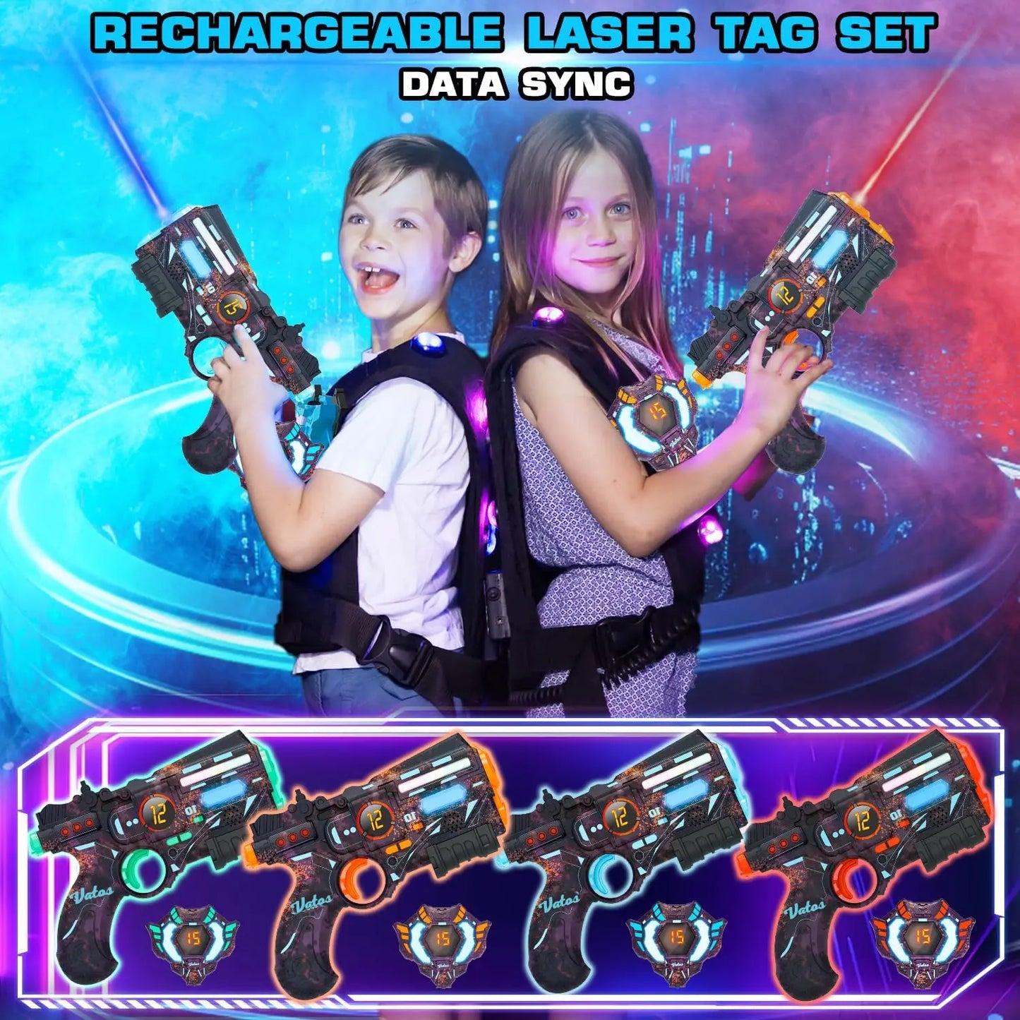 VATOS Rechargeable Laser Tag Gun Set With 4 Vests For Adults