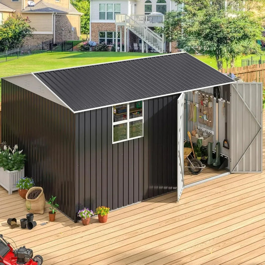 10x12 Ft Outdoor Storage Shed Metal Garden Shed With Lockable Doors