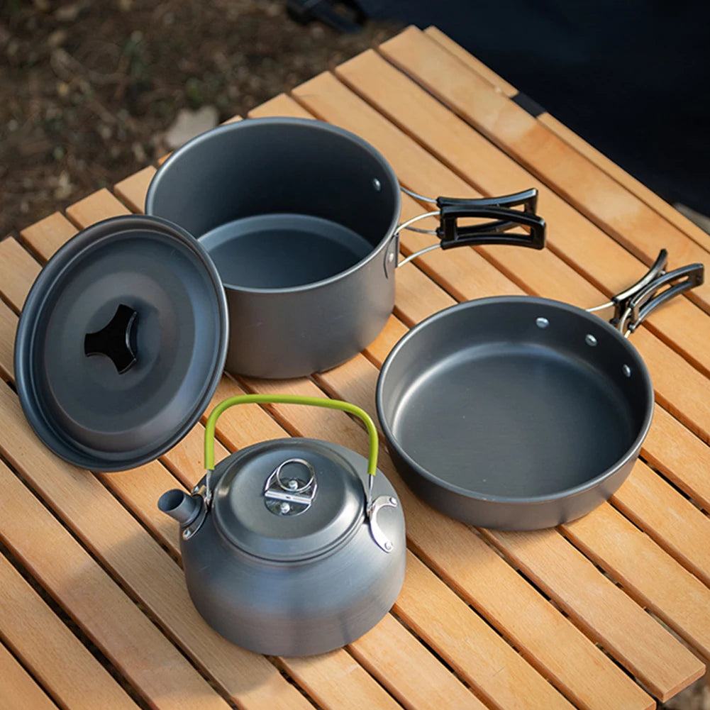 Gear up for outdoor meals with the APWIKOGER 3-piece camping cookware set, designed to travel light and cook efficiently.
