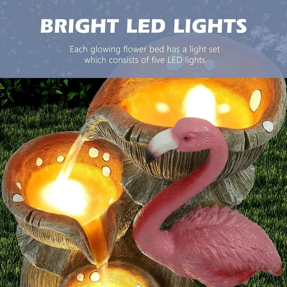 5 Tier Outdoor Indoor Water Feature Fountain With Flamingo Cascade LED Lights