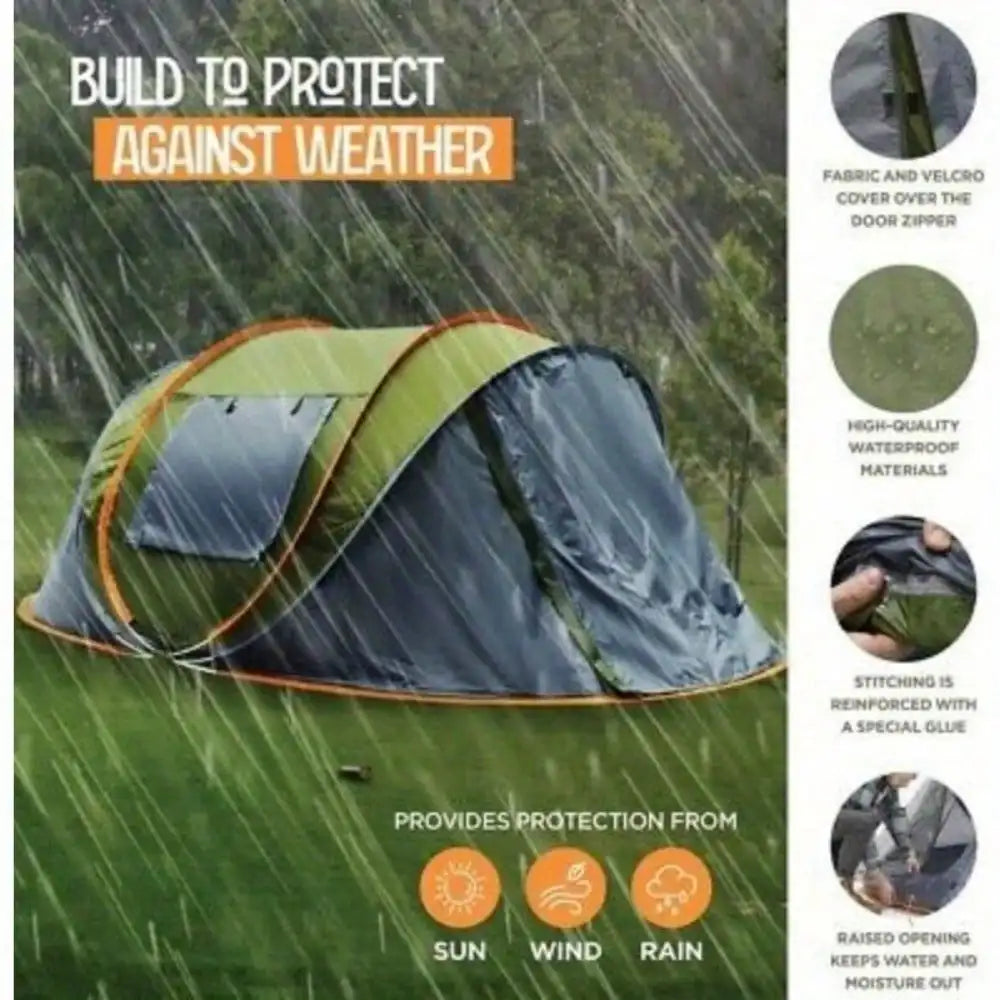 Four Person Pop Up Camping Tent With Two Doors Waterproof UPF50