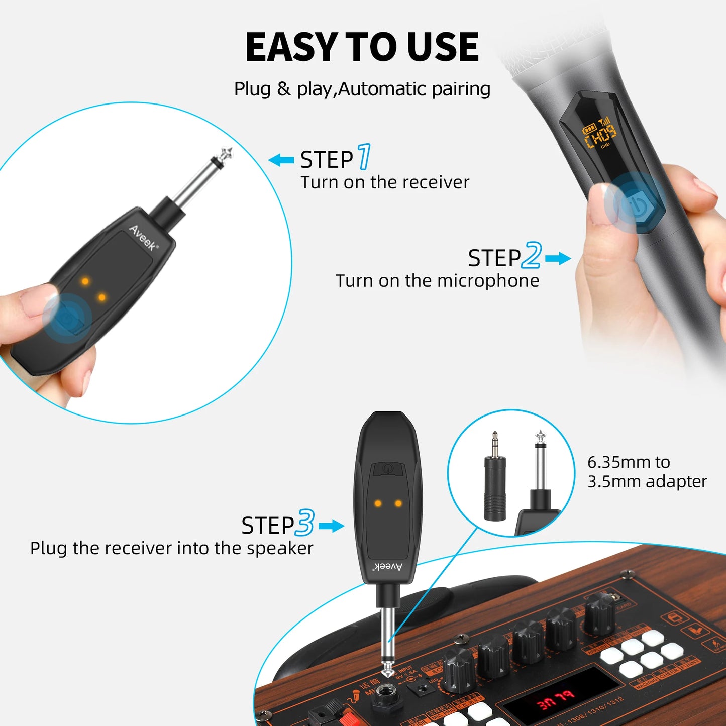 Aveek 2.4GHz Wireless Karaoke Microphone 2-Pack for Parties and Speakers