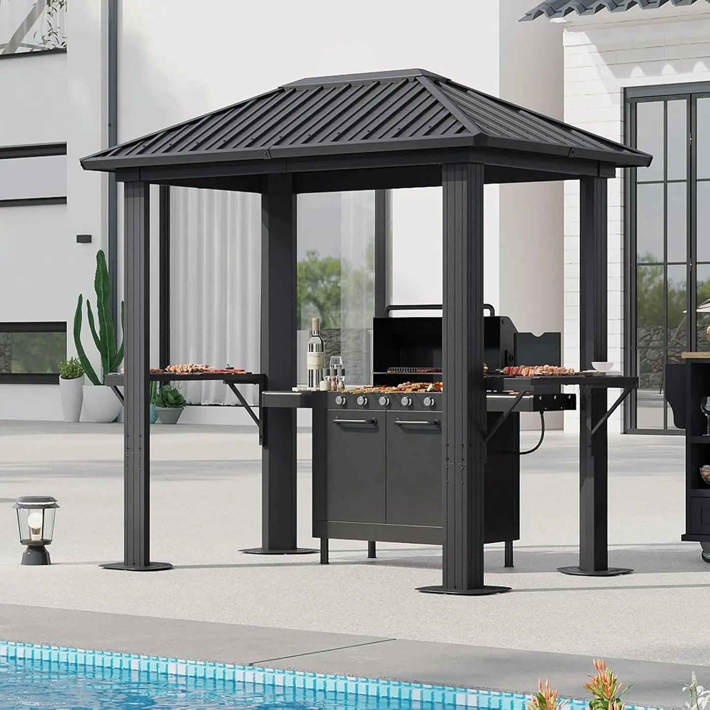 Grill Hardtop Gazebo 5 By 8 Feet Outdoor Metal Pavilion With Galvanized Roof
