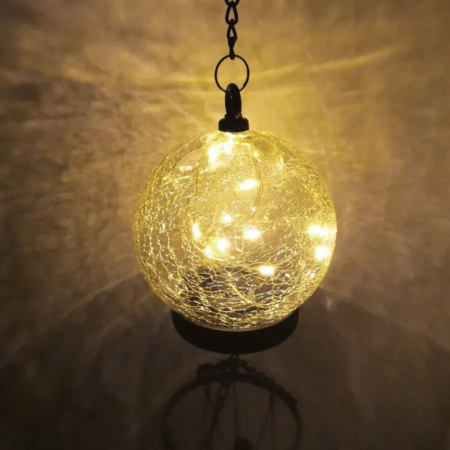 Outdoor Solar Wind Chimes With Crackled Glass Ball And Warm White LEDs