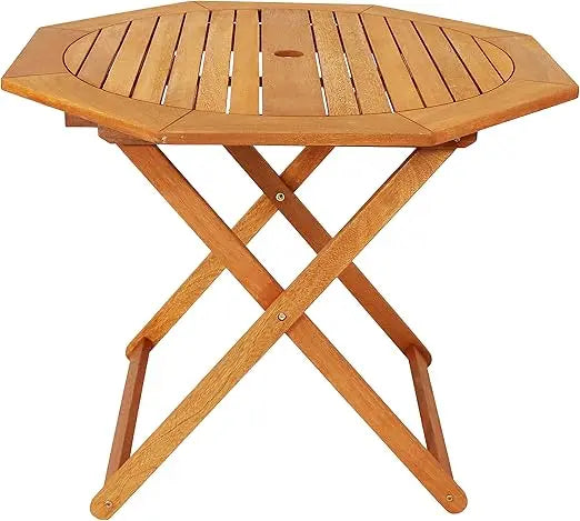 Foldable Meranti Wood Outdoor Dining Table With Umbrella Hole Octagonal